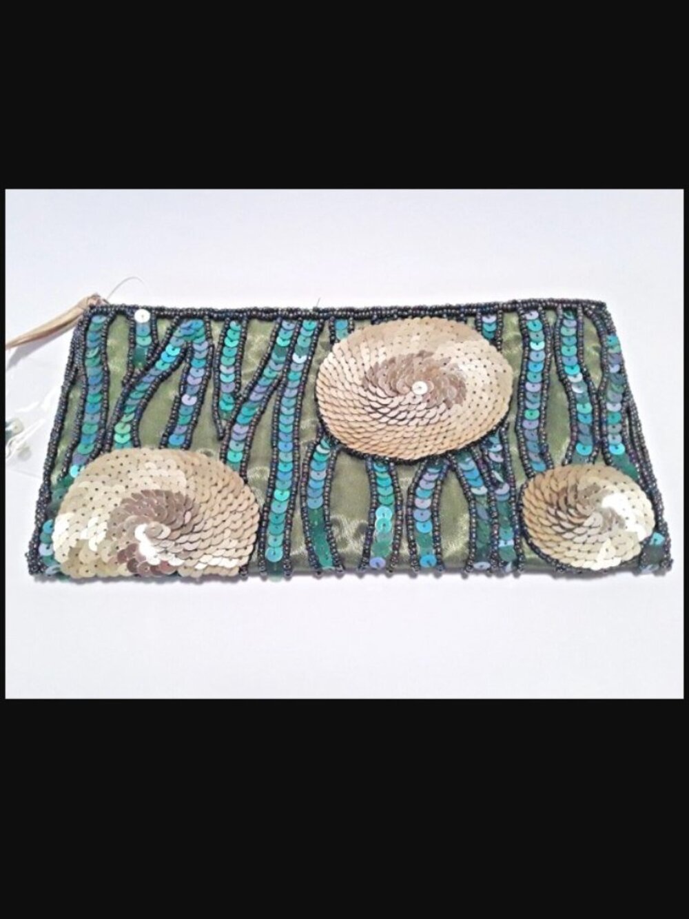 Sequined Beaded POUCH SMALL Clutch Handmade GREEN gold Brand NEW